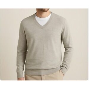 Express V-Neck Sweater Mens Small Gray Merino Wool Lightweight Classic